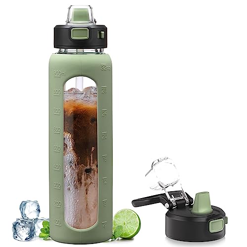 Kodrine Glass Water Bottle with Soft Straw and Carry Loop