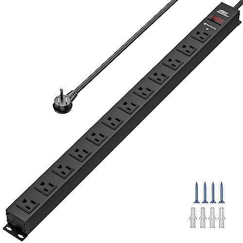 Metal Mountable Power Strip with 12 Outlets