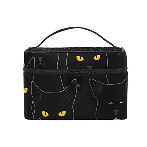 senya Travel Makeup Bags - Black Cats Pattern Cosmetic Bag