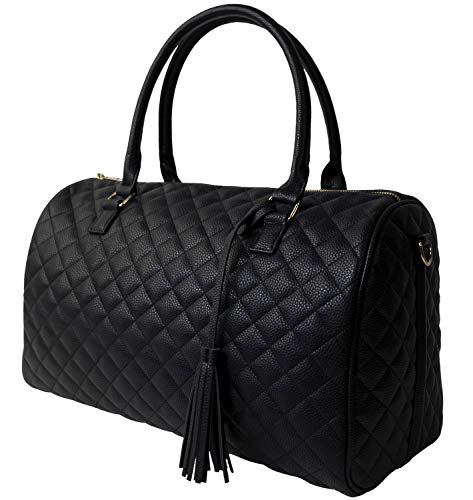 Quilted Weekender Duffle Carry Bags - Black