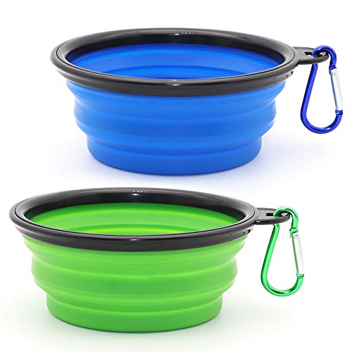 Pet Collapsible Travel Bowl Set - Small, Blue+Green
