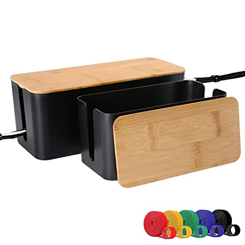 Bamboo Lid Cable Management Box - Stylish and Practical