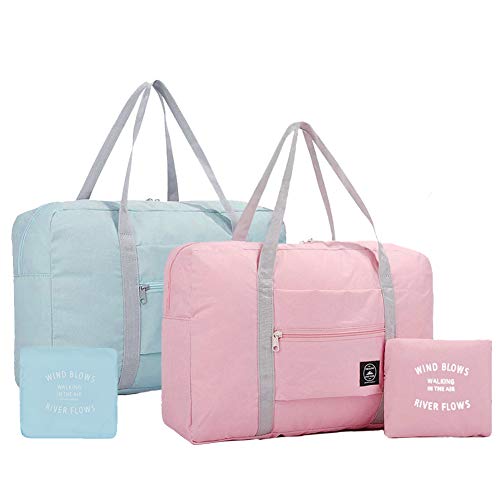 2PCS Foldable Travel Duffel Bag - Green+Pink