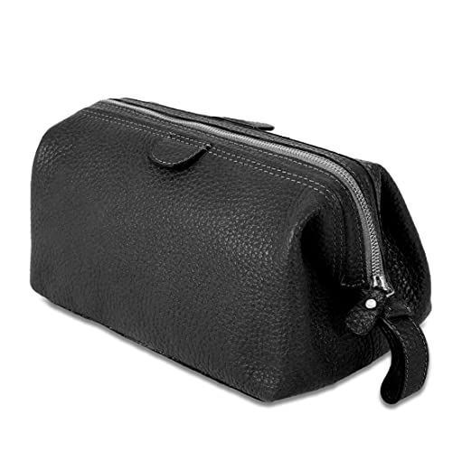 KomalC Large Premium Leather Toiletry Bag (Black)