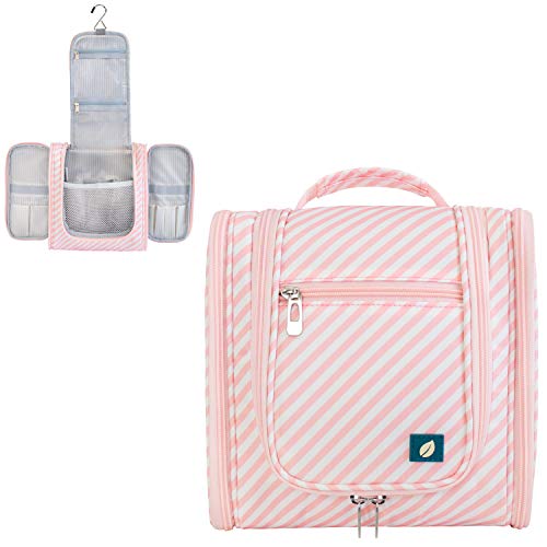 PAVILIA Toiletry Bag Travel Bag for Women Men (Pink Stripe)