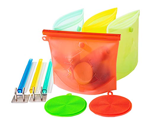 EBKORD Useful Set of 4 - Eco-Friendly Reusable Silicone Storage Bags and More