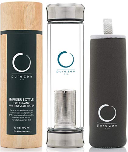 Pure Zen Tea Tumbler - BPA Free Double Wall Glass Travel Mug