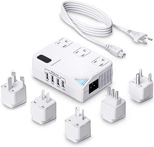 Travel Adapter with 4 USB Charging Ports and 3 AC Plugs
