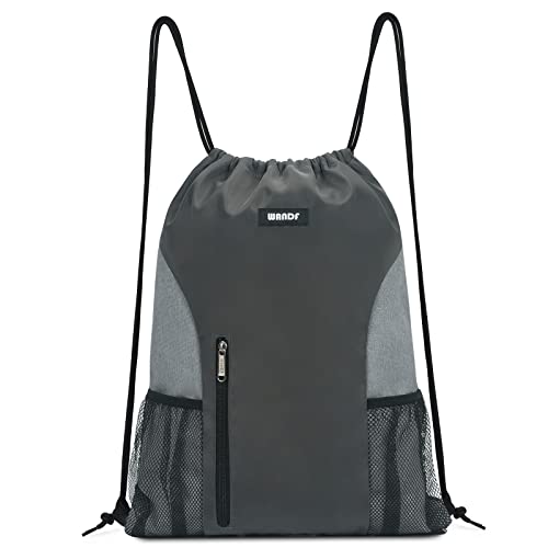WANDF Drawstring Backpack - Sports Gym Sackpack with Mesh Pockets