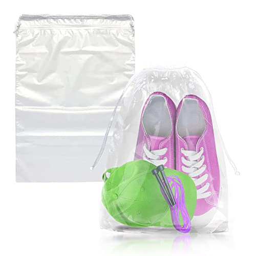 PUREVACY Clear Drawstring Bags - Pack of 100 Travel Shoe Bags