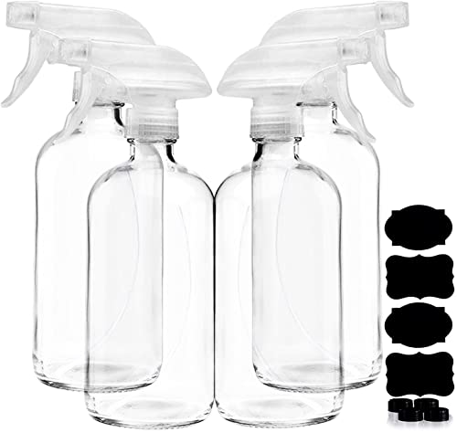 Clear Glass Spray Bottles - 16 Ounce, Refillable Sprayer