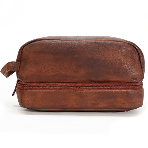 LUXEORIA Leather Dopp Kit and Shaving Kit Bag
