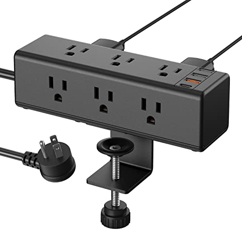 Compact Desk Clamp Power Strip with USB Ports