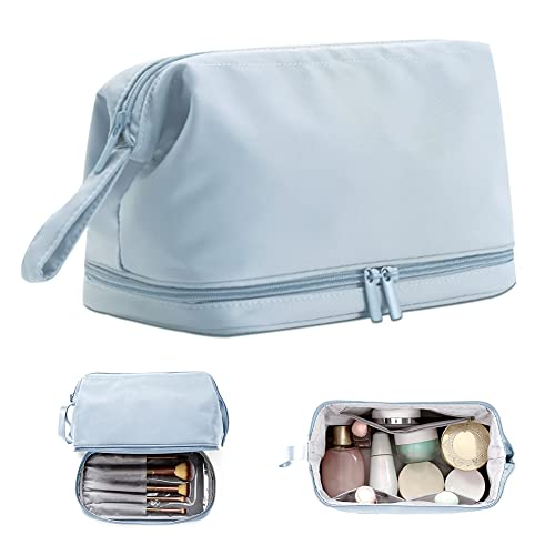 Double Layer Waterproof Makeup Bag for Travel - Blue