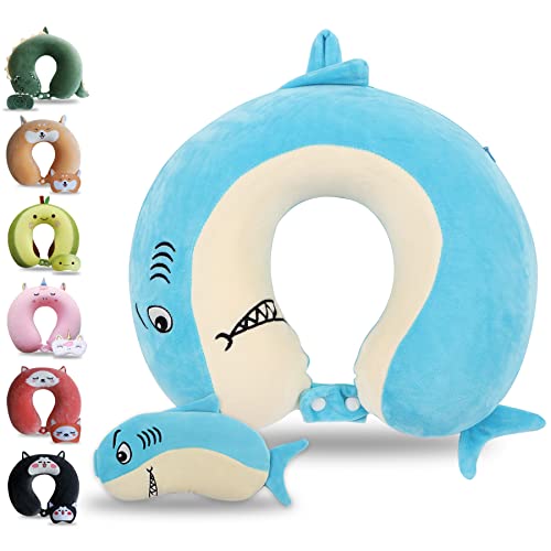 Cartoon Travel Pillow with Sleep Eye Mask - Shark