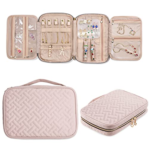 Travel Jewelry Organizer Case - Large Capacity Pink Storage