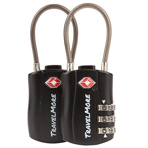 TSA Approved Travel Combination Cable Luggage Locks - Black
