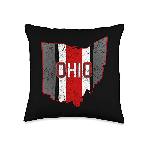 State Ohio Pride Striped Red White Distressed Graphic Throw Pillow