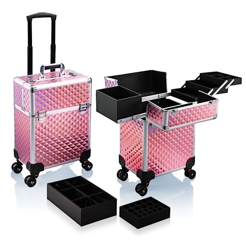 Stagiant Pink Diamond Rolling Makeup Train Case