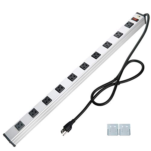 Heavy Duty Metal Power Strip with 10 Outlets - 15A, 125V, 1875W