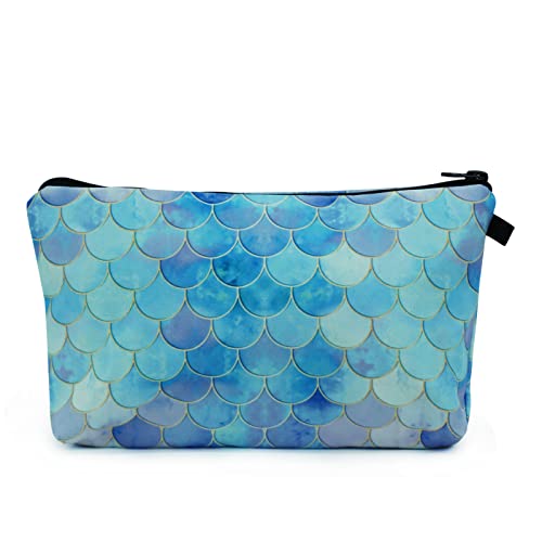 Aqua Pearlescent Mermaid Scale Travel Makeup Bag
