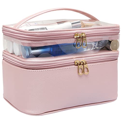 Leather Double Layer Large Makeup Organizer Bag
