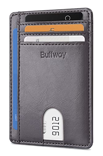 Buffway Slim RFID Blocking Leather Wallet - Alaska Grey