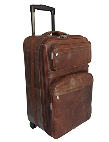Amerileather Waxy Brown Leather Suitcase with Wheels (#89-4)