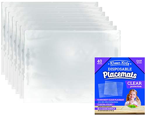 Disposable Placemats for Baby and Kids - Sticky Transparent Table Mat - 40 Pack