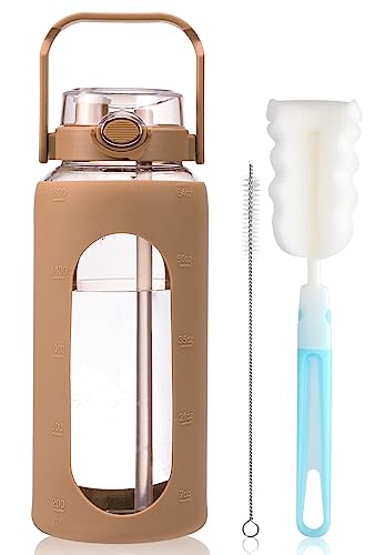 64oz Glass Water Bottle with Straw and Time Marker