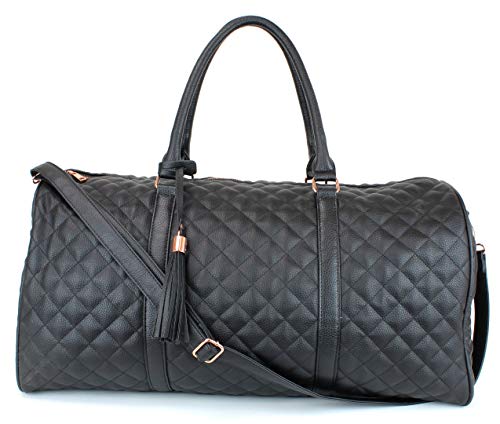 Quilted Leather Weekender Travel Duffel Bag