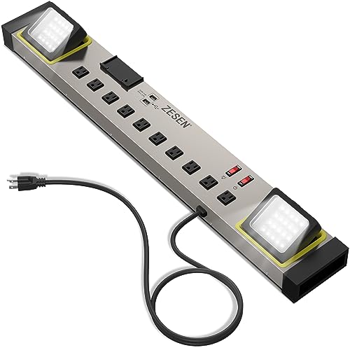 ZESEN 10-Outlet Power Strip with LED Worklight