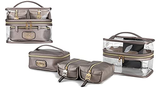 MKF 4PCS Portable Makeup Travel Organizer Case Pewter