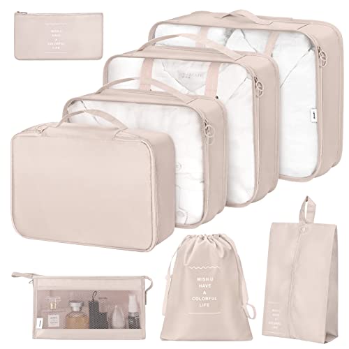 8 Set Packing Cubes for Suitcases with Shoe Bag, Cosmetics Bag, Clothing Bag, Accessories Bags
