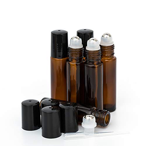 ZEJIA Roller Bottles 6Pack Amber Glass Essential Oil Bottle