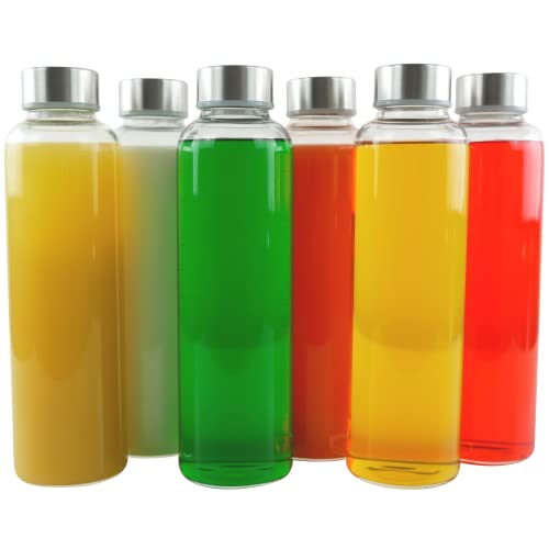 Slim Glass Water Bottles With Caps - 6 Pack
