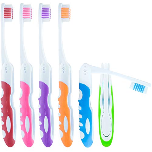 Travel Folding Toothbrush, Medium Bristle (6 Pack Multicolor)