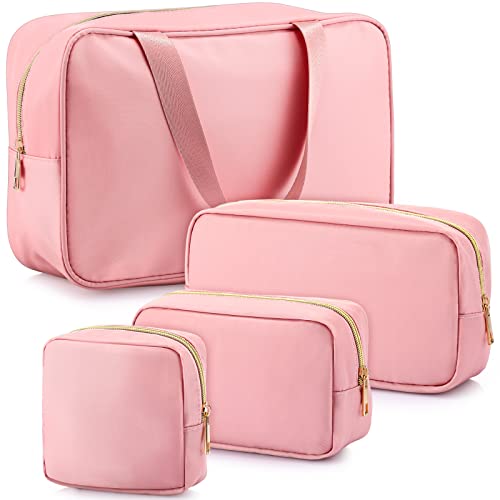 Hillban Nylon Makeup Bag Set - 4 Sizes (Pink)