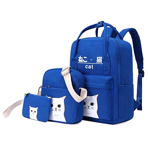 Cat Canvas School Backpack Set