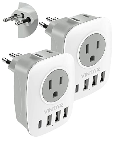[2-Pack] Brazil Adapter Plug with Multiple Charging Ports