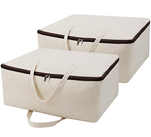 Canvas Soft Storage Bag with Handles, Beige, 2pcs