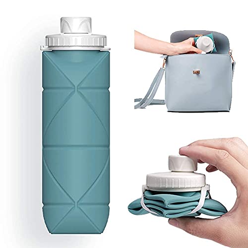 Foldable Water Bottle Made From Eco Friendly Food Grade Silicone 750ml /  25oz Capacity Dishwasher Safe Green Blue Black 