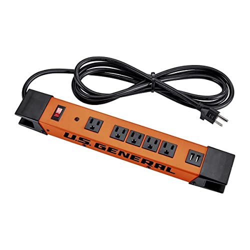 US General 5 Outlet Magnetic Power Strip with Metal Housing