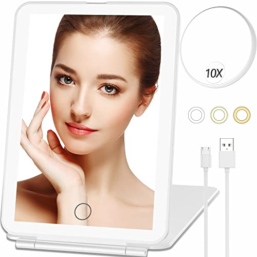 Compact LED Makeup Mirror with 10X Magnifying Mirror