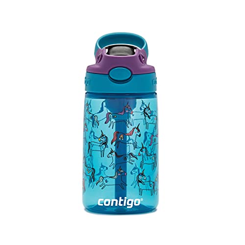 Contigo Kid's 14 oz. Autospout Straw Water Bottle with Easy-Clean Lid 2-Pack Blueberry & Cosmos