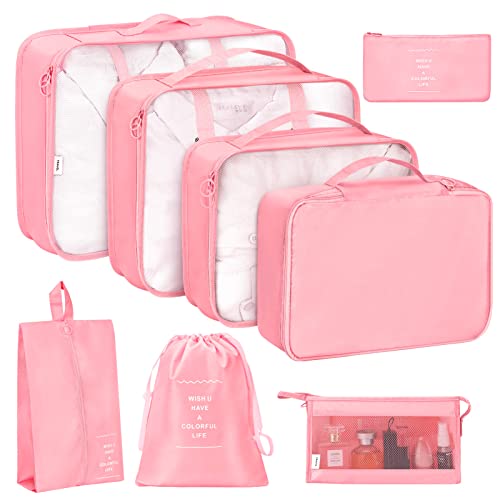 Waterproof Luggage Packing Organizers with Multiple Sizes - Pink
