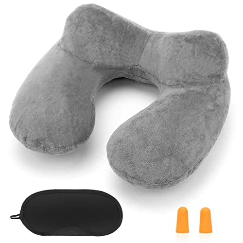 Inflatable Travel Pillow with Soft Velvet Cover