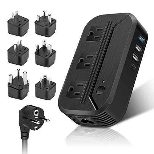 Universal Travel Voltage Converter with Multiple Outlets and Ports
