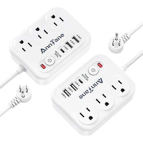 2 Pack Power Strip Surge Protector (Mini) - Compact Travel Accessory with USB Ports