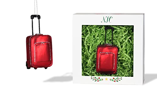 North Star Christmas Red Suitcase Glass Ornament